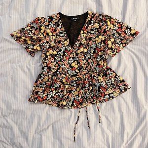 Madewell Short-Sleeve Peplum Wrap Top in Flower Garden XXS